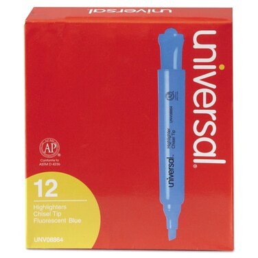 Universal Desk Highlighter, Chisel Tip, Fluorescent Blue, 12/Pk