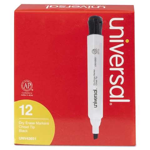 Universal UNV43651 Broad Chisel Tip Dry Erase Marker - Black (1 Dozen)