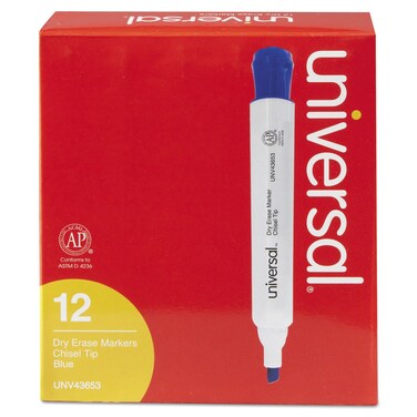 Universal UNV43653 Broad Chisel Tip Dry Erase Marker - Blue (1 Dozen)