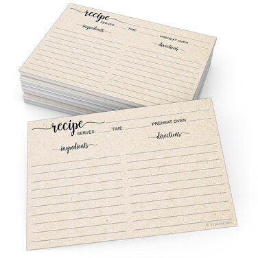 321Done Recipe Cards, Made in USA - 4x6 Tan, Simple Script, Double-Sided Thick Cardstock, Cute Vintage Rustic Kraft Look for Bridal Shower Wedding Housewarming Gift - Pack of 50
