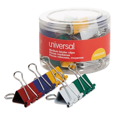 Universal UNV31029 Binder Clips with Storage Tub - Medium, Assorted (24/Pack)