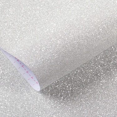 Livelynine Glitter Wallpaper Stick and Peel Glitter Contact Paper for Walls Dresser Counters Crafts Self Adhesive Silver Wall Paper Decor Removable Waterproof White Glitter Vinyl Cardstock 15.8x78.8