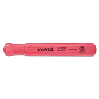 Universal Desk Highlighters, Fluorescent Pink Ink, Chisel Tip, Pink Barrel, Dozen