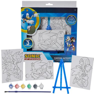 Innovative Designs Sonic The Hedgehog Canvas Paint Set for Kids with 3 Canvases, Acrylic Paint, Paintbrush, &amp; Easel