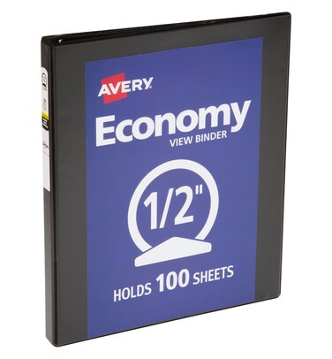 Avery Economy View 3 Ring Binder, 0.5" Round Rings, 1 Black Binder (05751)