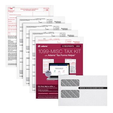 Adams 2024 1099 MISC Kit for 12 Recipients, 4 Part Laser 1099 Forms, 3 1096 Forms, Self Seal Envelopes &amp; Access to Adams Tax Forms Helper (1009309)