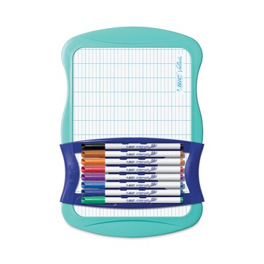 BIC Intensity Dry Erase Kit With 9 Dry Erase Markers and 1 Dual-Sided Dry Erase Board, Bullet Tip (2.8mm), Assorted