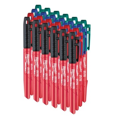 Inkzall Jobsite Markers - Black, Blue, Green, Red, Pack of 6 (24 total)