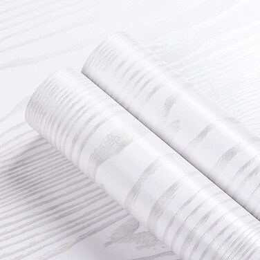 Livelynine White Peel and Stick Wallpaper Wood Contact Paper for Cabinets Adhesive Wood Grain Vinyl Wrap for Kitchen Furniture Textured Thick Wood Countertop Waterproof Wall Paper Bathroom 15.8x78.8