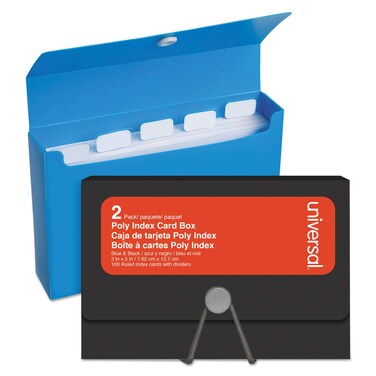 Universal UNV47304 3 in. x 1.33 in. x 5 in. Poly Index Card Box - Black/Blue (2/Pack)