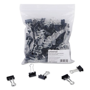 Universal 10200VP Small Binder Clips, Zip-Seal Bag, 3/8-Inch Capacity, 3/4-Inch Wide, Black, 144/Bag