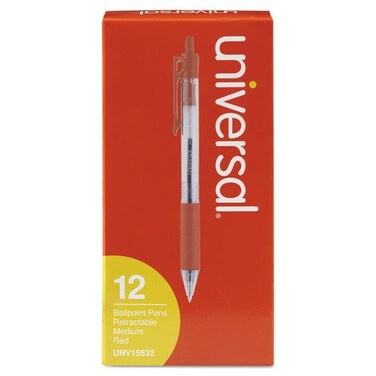 Universal Economy Retractable Ballpoint Pen, Red Ink, Clear Barrel, 1.0 mm Medium