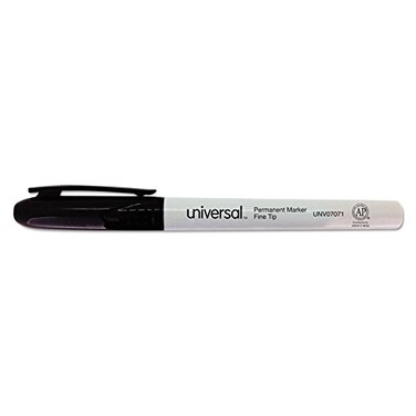 Universal Pen Style Permanent Markers, Fine Point, Black, Dozen