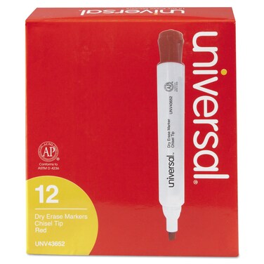 Dry Erase Marker, Chisel Tip, Red, Dozen