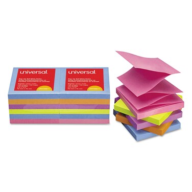 Universal 35611 Fan-Folded Pop-Up Notes, 3 x 3, Assorted Bright Colors, 100-Sheet, 12/Pack