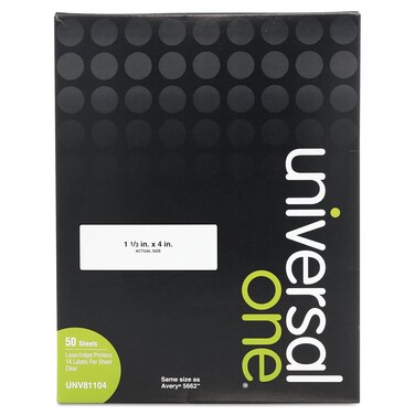 Universal 81104 Laser Printer Permanent Labels, 1-1/3 x 4, Clear, 700/Box