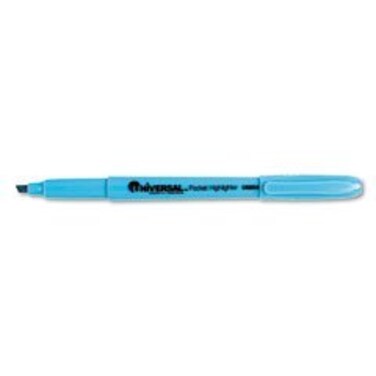 Universal Office Products 08854 Pocket Clip Highlighter, Chisel Tip, Fluorescent Blue Ink, 1 Dozen