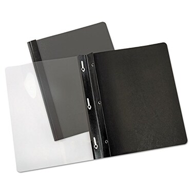 Universal UNV56116EE 1/2 in. Capacity Tang Clip Paper Report Cover - Letter Size, Clear/Black (25/Box)