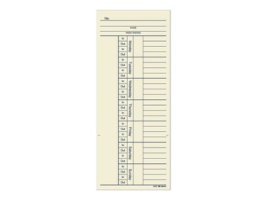 Adams Time Cards, Weekly, 2-Sided, Overtime Format, 3-3/8" x 8-1/4", Manila, Green/Red Print, 200-Count (9660-200)