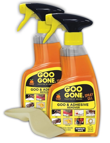Goo Gone Adhesive Remover Spray Gel, Removes Chewing Gum, Grease, Tar, Stickers, Labels, Tape Residue, Oil, Blood, Lipstick, Mascara, 2 Pack &amp; Sticker Lifter