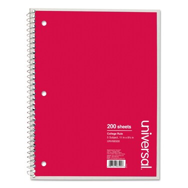Universal UNV66500 11 in. x 8.5 in. 5-Subject Medium/College Rule Wirebound Notebook - Black Cover