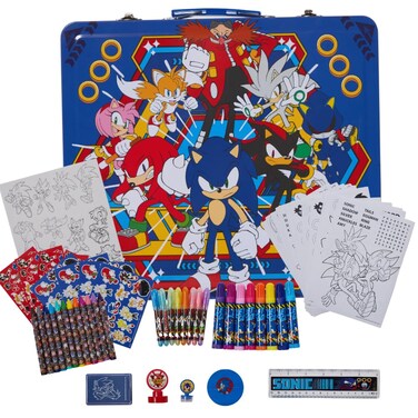 Innovative Designs Sonic The Hedgehog Deluxe Activity Set for Kids with Carrying Tin, Coloring Sheets, Stickers, &amp; Art Supplies, 200+ Pieces