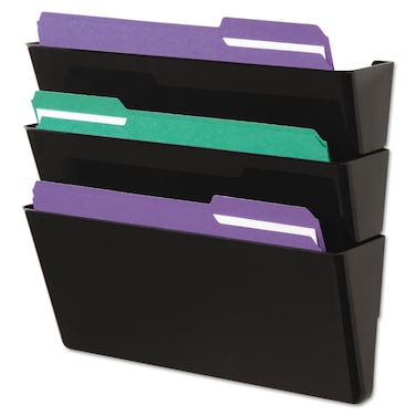 Universal UNV08121 13 in. x 4.13 in. x 14.5 in. 3-Section Plastic Wall File Pockets - Letter, Black (3/Pack)