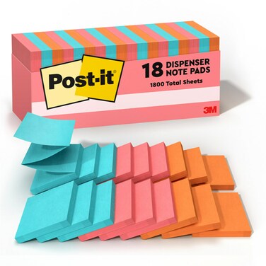 Post-it Pop-up Notes, 3x3 in, 18 Pads, America's #1 Favorite Sticky Notes, Poptimistic Collection, Bright Colors (Pink, Orange, Blue), Clean Removal, Recyclable (R330-18CTCP)