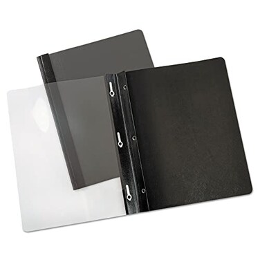 Universal 56116 Paper Report Cover, Tang Clip, Letter, 1/2" Capacity, Clear/Black (Box of 25)