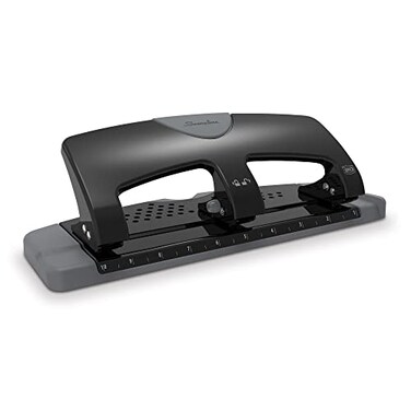 Swingline 3 Hole Punch, 20 Sheet Capacity Three Hole Puncher 3 Ring, Paper Punch, SmartTouch Low Effort, Black &amp; Silver (74133)