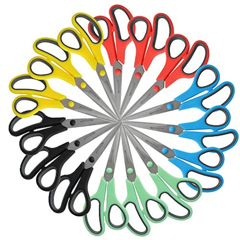 Westcott 8&quot; Straight Stainless Steel Soft Handle Scissors, Assorted Colors, Pack of 15