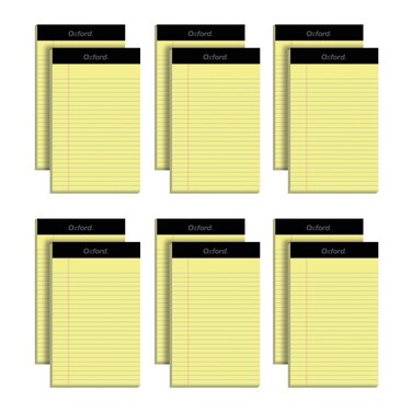 Oxford 5 x 8 Legal Pads, 12 Pack, Narrow Ruled, Yellow Paper, 50 Sheets Per Writing Pad, Made in the USA (74017)