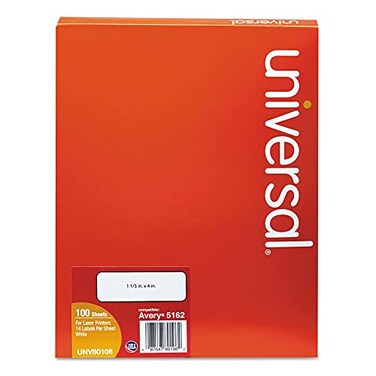 Universal UNV80106 1.33 in. x 4 in. White Labels Inkjet/Laser Printers - White (1400/Box)
