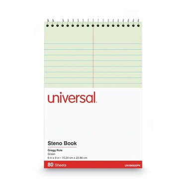 Universal UNV86920PK 6 in. x 9 in. 80 Green-Tint Gregg Rule Steno Pads - Red Cover (6/Pack)
