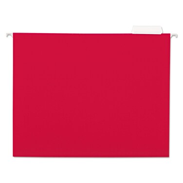 Universal Deluxe Bright Color Hanging File Folders, Letter Size, 1/5-Cut Tabs, Red, 25/Box