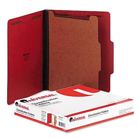 Universal 10203 Pressboard Classification Folders, Letter, Four-Section, Ruby Red, 10/Box
