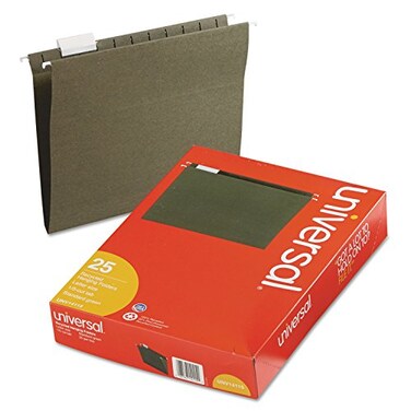 Universal UNV14115EE 1/5 Tab 11 Point Stock Hanging File Folders - Letter Size, Green (25/Box)