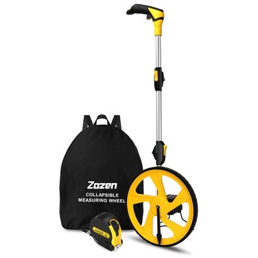 Zozen Measuring Wheel in Feet and Inches, Mechanical   Double Collapsible   One Key to Reset   Kickstand to Keep Stand   Starting Point Arrow and Cloth Carrying Bag, 0-9,999 Ft Measure Wheel.