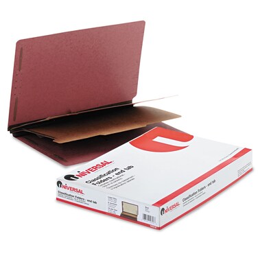 Universal 10316 Pressboard End Tab Classification Folders, Legal, Six-Section, Red, 10/Box