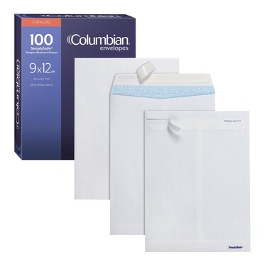 Columbian 9 x 12 Security Envelopes, 100/Box, 9 x 12 Inches, Release &amp; Seal Self Seal, SimplySafe Tamper Evident Pull Strip, White (COLO930)