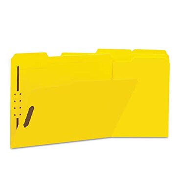 Universal Deluxe Reinforced Top Tab Folders, 2 Fasteners, 1/3 Tab, Letter, Yellow, 50/Box (UNV13524)