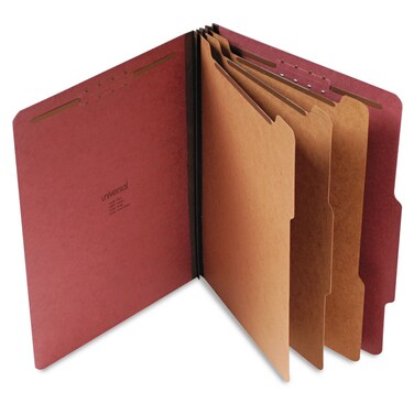 Universal 10290 Pressboard Classification Folder, Letter, Eight-Section, Red, 10/Box