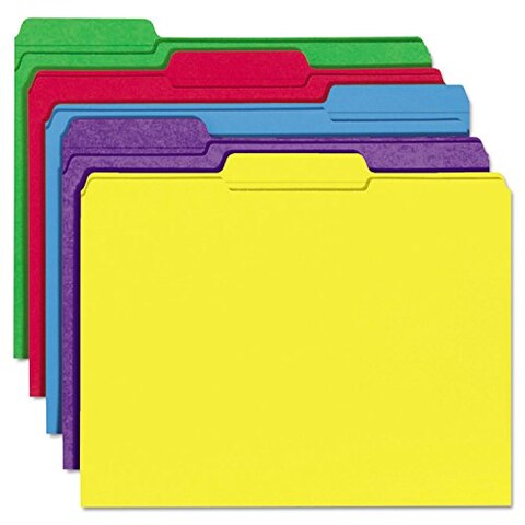 Universal UNV16166 Reinforced 1/3-Cut Assorted Top-Tab File Folders - Letter Size, Assorted Colors (100/Box)