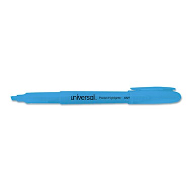 Universal UNV08854 Chisel Tip Fluorescent Blue Ink Blue Barrel Pocket Highlighters (1 Dozen)