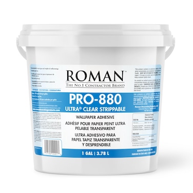 Roman PRO-880 Wallpaper Adhesive &amp; Paste for Any Wallcovering - Ultra Clear Strippable, 1 Gallon(330 sq. ft)