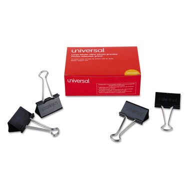Large Binder Clips, Steel Wire, 1'' Capacity, 2'' Wide, Black/Silver, 36 Each, Sold as 1 Package
