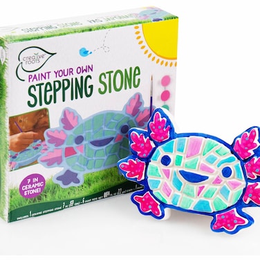 Creative Roots Paint Your Own Axolotl Stepping Stone, Includes 7-Inch Stepping Stone to Paint &amp; 6 Acrylic Paints, Stepping Stones For Kids, Stepping Stone Kit, Kids Crafts, Craft Kits, Garden Stones