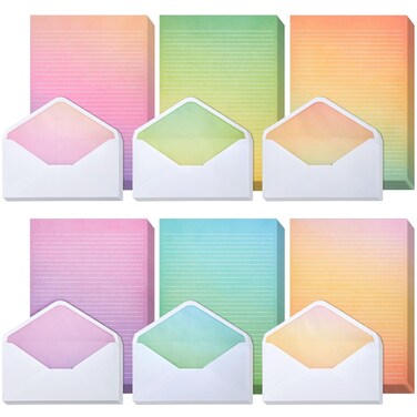 90 Piece Watercolor Stationery Paper and Envelopes Set for Letter Writing, 6 Colorful Designs, 60 Lined Sheets, 30 Envelopes (10.25 x 7.25 In)