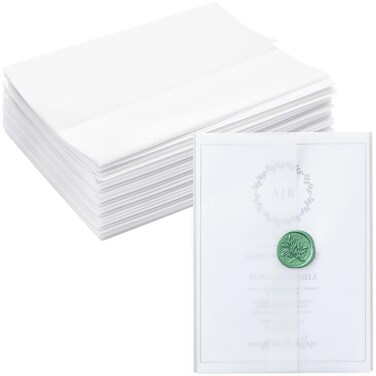 Bright Creations 100 Pack Vellum Jackets for 5x7 Invitations, Pre-Folded Bulk Transparent Paper Envelope Liners for Wedding Cards and Scrapbooking - Pre Folded Vellum Jackets for Invitations