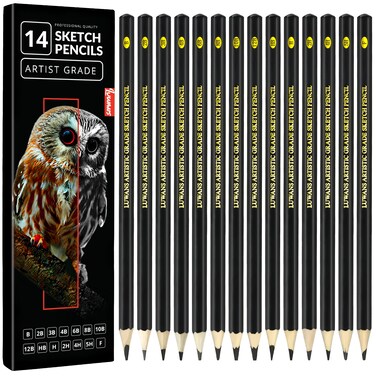 Drawing Pencils Set of 14 (B - 12B) Sketching Pencils for Drawing, Shading &amp; Doodling   Professional Sketch Pencils Graphite Grades for Artists &amp; Beginners